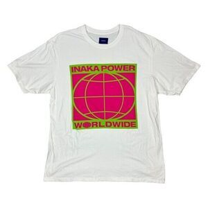 NWOT Inaka Power Worldwide Neon‎ Globe Graphic Print T Shirt Heavyweight Sz S